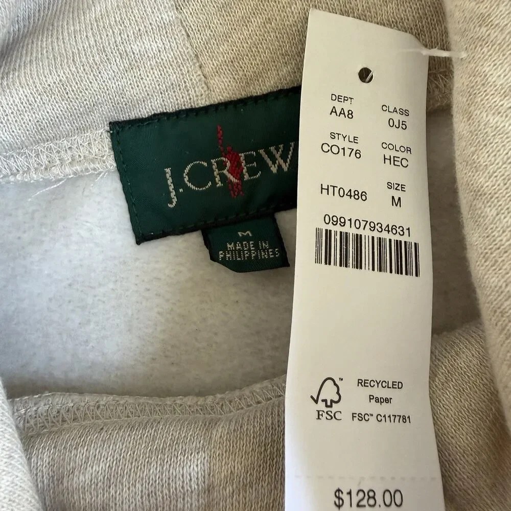 J. CREW '83 fleece hoodie in Beige Size XL Mens NWT $128 CO176 Oars
